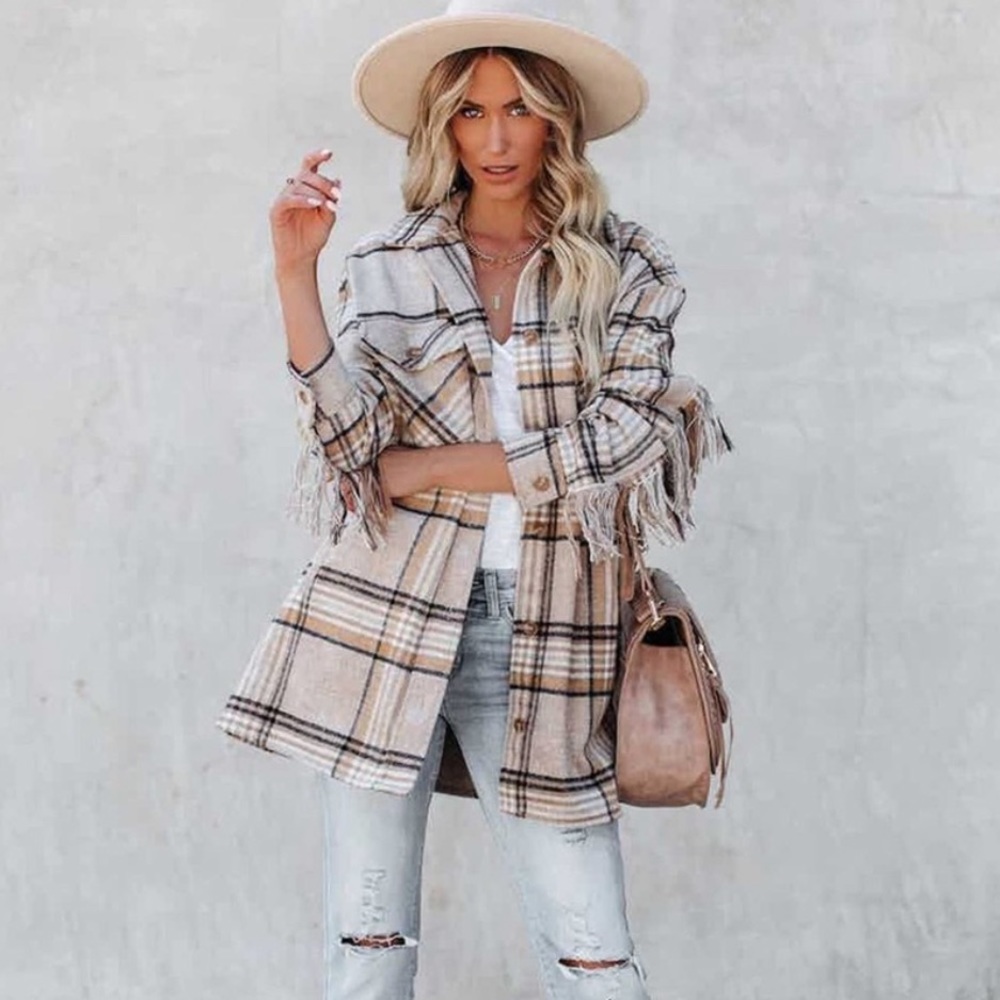 Vici Fringe Plaid jacket